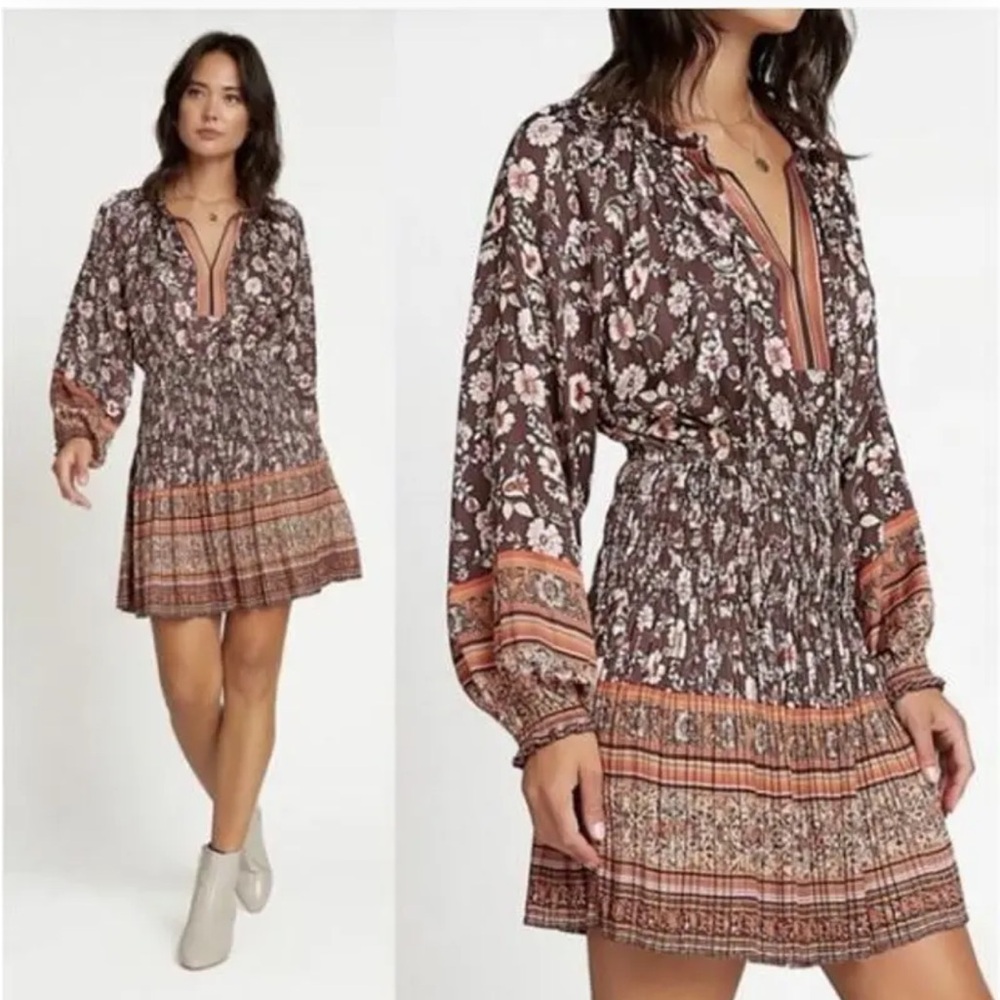 Current Air Floral Mini Dress - Brown and Orange